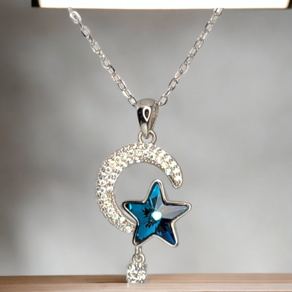 Blue Moon and Star Pendant Necklace.