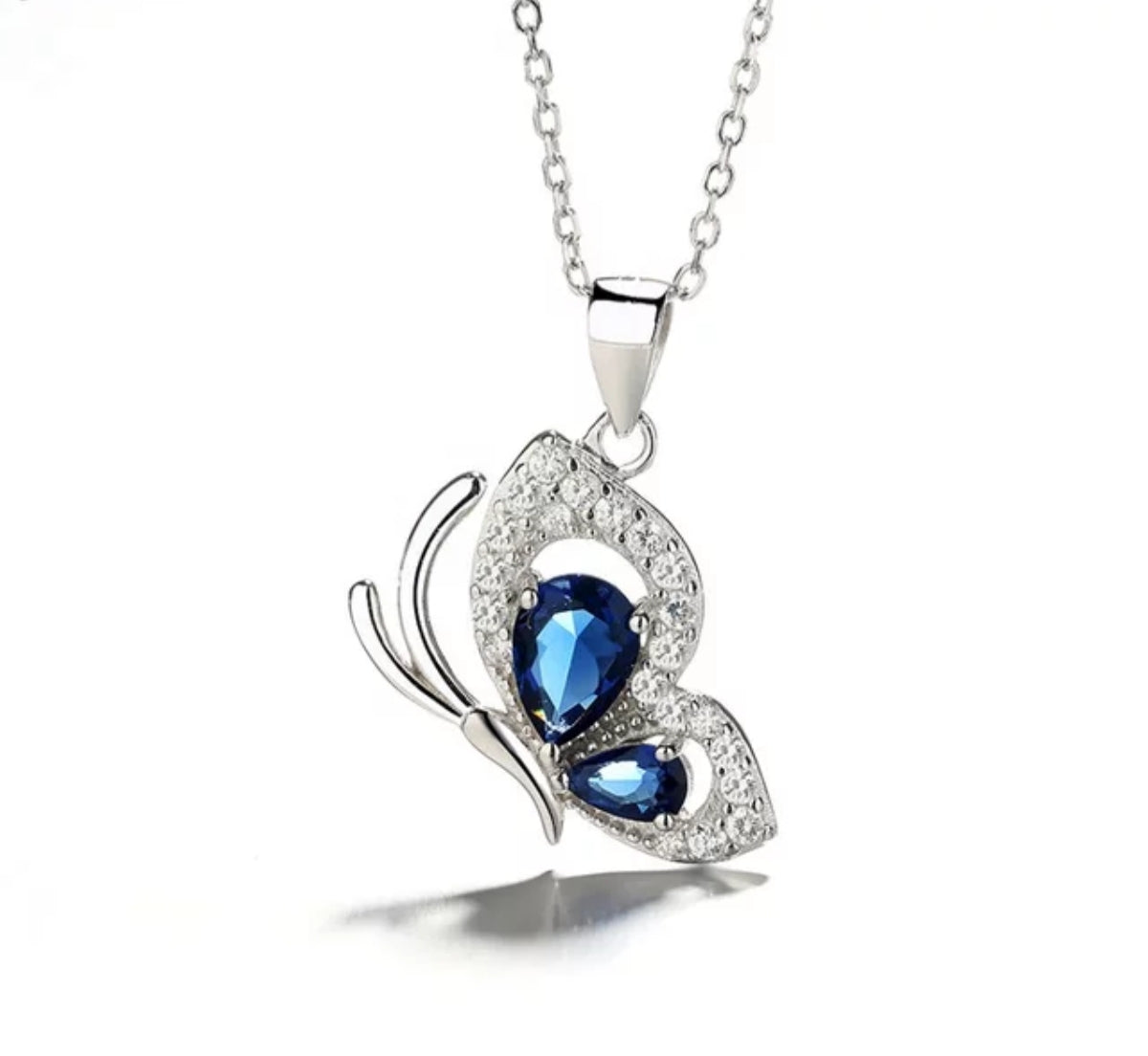Sapphire Butterfly Pendant Necklace