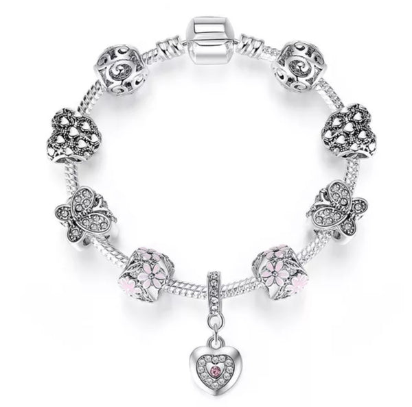Friendship Heart/Flower Bead Bracelet for Children/Adult size 7"