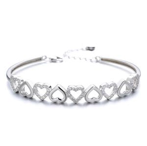 Silver Heart Bangle Bracelet.