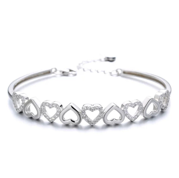 Silver Heart Bangle Bracelet.