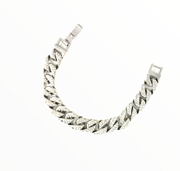 Diamond Simulated Link Men"s Bracelet