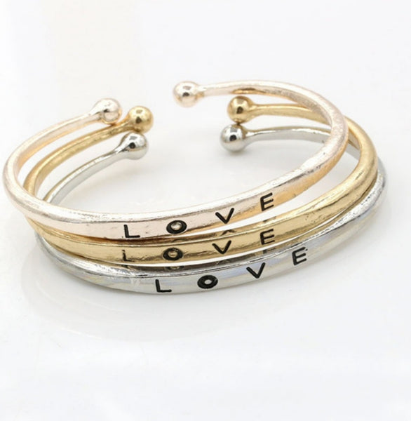 Love Engraved Ball Cuff Bracelet