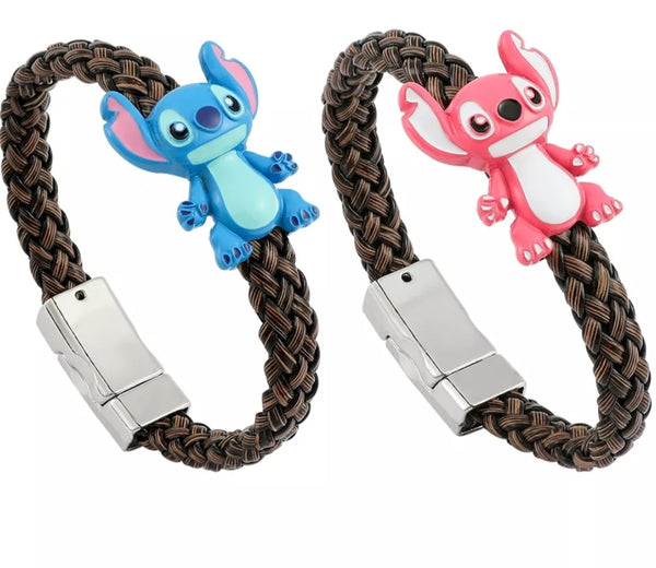 Leather Rope Stitch & Angel  Bracelet